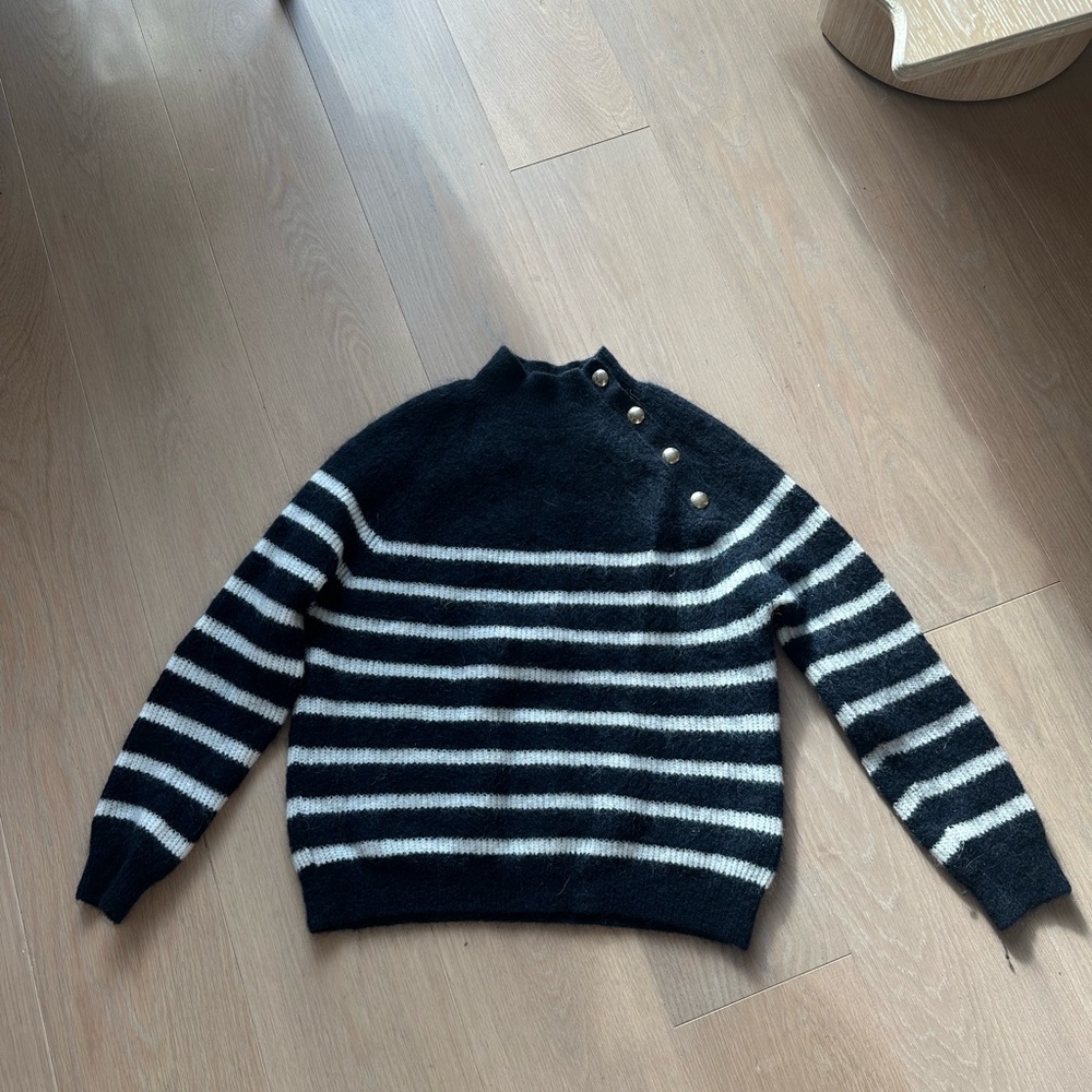 Striped Black and White Turtleneck Sweater - Picture 2 of 6